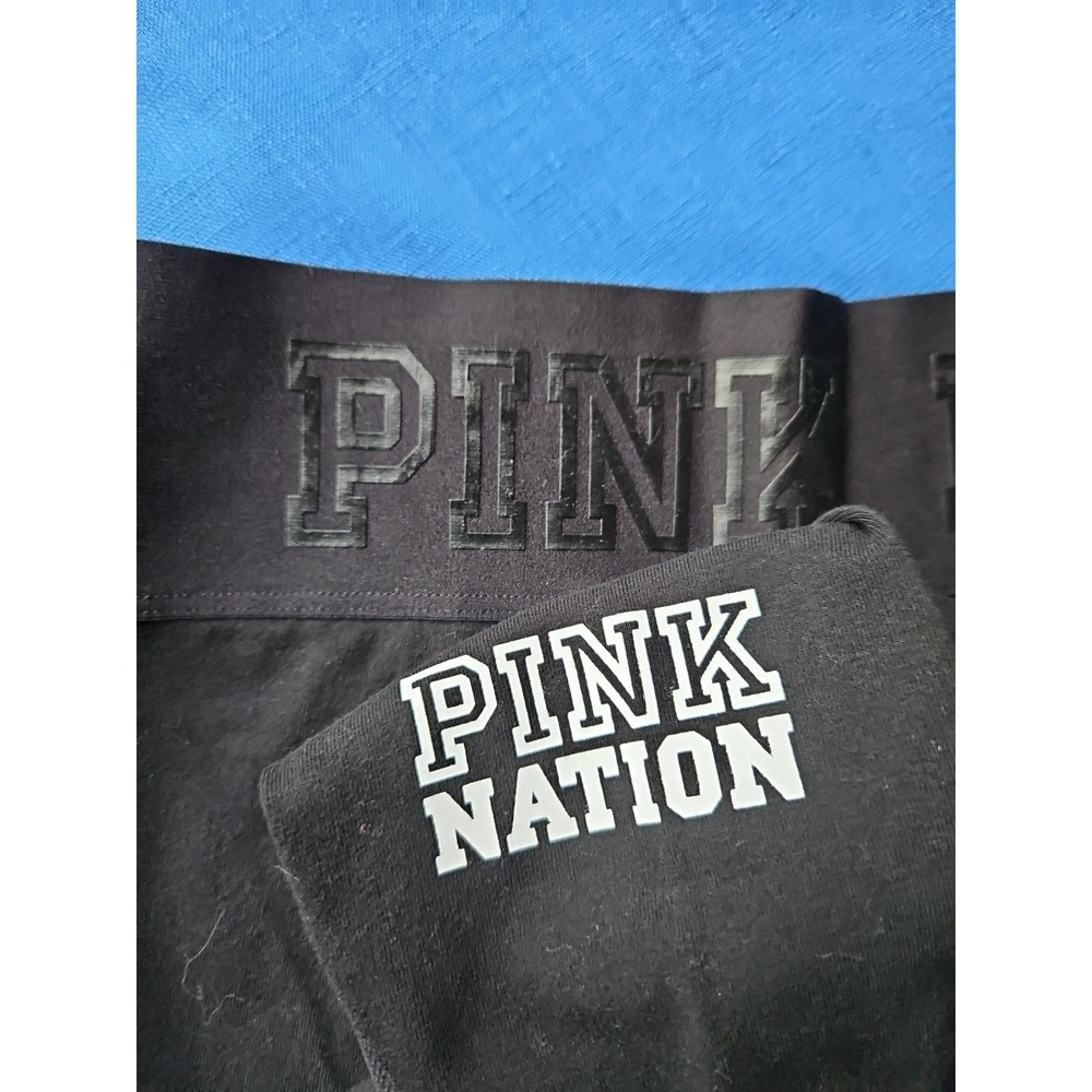 Victoria's Secret PINK NATION Leggings Yoga CAPRI Black‎ Logo MESH SIDES XS